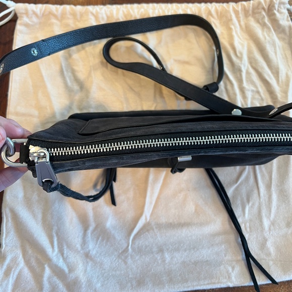 NWT $328 REBECCA MINKOFF Washed Black Suede Leather Darren Top Zip Shoulder Bag - Picture 5 of 14